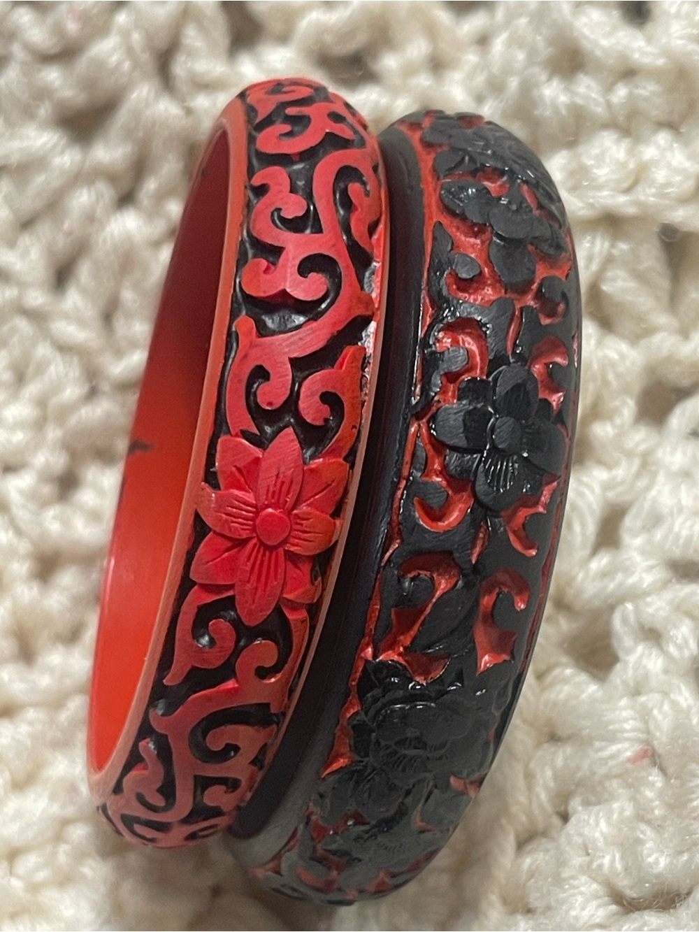 Vintage Flowers and Scroll Cinnabar Bracelets (2)